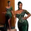 Dark Green African Prom Dress One-Shulder Beading Sweetheart Mermaid Side Split Sequined aftonklänningar Nigeria Party klänningar