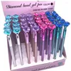 40PCS/Lot Crystal Rose Flower Diamond Gel Korea Creative Water Sign Pen Girls Lady Party Gift Writing Rollerball