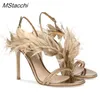 Sandals Pleegpleeg Women High Heels Dance Shoes Feather Crystal Strap Wedding Summer Runway Luxury Brand Woman 230406