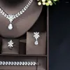 Colar brincos conjunto moda feminina jóias elegante forma nupcial cz pulseira anel 4 pçs grande casamento para noiva N-203