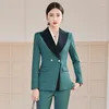 Women's Two Piece Pants Long Sleeve Fabric Green Fashion Suit Black Formal Wear El Uniforms Ladies