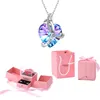 Necklace Earrings Set I Love You Zircon Pendant With Pink Rose Double Door Gift Box For Mom Girlfriend Wife Christmas Valentine Romantic