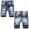 Мужские короткие джинсовые отверстия прямые джинсы. Случайный летний ночной клуб Blue Cotton Men Strance Style Style