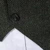 Mäns västar passar väst västerländskt BRANGBONE TUXEDO Tweed Wool Blend Waistcoat Slim Fit Dark Green Blazer With Flap Pocket