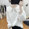 Felpe con cappuccio da donna stile coreano manica lunga petalo colletto felpata donna 2023 autunno in cotone top pullover femminili