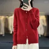 Women's Knits Tailor Sheep Pure Wool Sweater Fashion Trend Knitted Full Sleeve O-neck Cardigan Coat