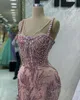 2023 April Aso Ebi Mermaid Pink Prom Dress Beaded Crystals Evening Formal Party Second Reception Birthday Engagement Gowns Dresses Robe De Soiree ZJ5221