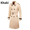 Men's Trench Coats Mens Spring Autumn Windbreak Overcoat Long with Belt Male Pea Coat Double Breasted Peacoat W03 230413