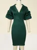 Robes de grande taille vert col en V 4XL manches courtes bouffantes moulante genou longueur bureau travail robes de soirée pour les femmes de noël