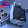 GAN 65W Chargeur rapide USB C Charger PD Frais rapide pour iPad Xiaomi Samsung Iphone Chargeur de téléphone portable QC30 Chargeur mural Adapter8403152