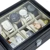 Smyckespåsar Titta på Box Display Case Organizer - 10 Slot Luxury Set With Glass Top Pu Leather Velvet Pillows Metal Lock