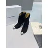 Дизайнерские классические ботинки Isabel Marant Lamsy Черные замшевые женские ботильоны с украшением Подиумная мода с металлическим каблуком и носком