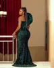 2023 ASO ASO EBI Dark Green Prom Dresses Sequed Style Plus Size Lace Up Back Evening Side Split Mermaid African Party Dress J0413