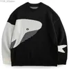 Kvinnors blusar skjortor Lacible Lonely Whale Sticked Sweaters Spring Autumn Sweater Pullover Men Women Jumpers Harajuku Knitwear Outwear Streetwear Tops YQ231114