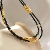 Подвески 2024, ожерелье из нержавеющей стали 18 кг с черными кристаллами и бисером для женщин, модные украшения, простые ожерелья с воротниками