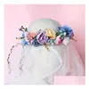 Bridal Colorf Flower Hair Band Mori Festives Girl Rattan Garland Holiday Beach Busket Hat Drop dostawa dhxut