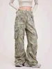 Kvinnors byxor capris qweek y2k camo lastbyxor kvinna streetwear grunge vintage breda benbyxor överdimensionerade kamouflage hippie punk retro svettbyxor j231113