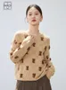 Women's Sweaters ZIQIAO Women Bow Knot Design Light Brown Loose Sweater 30.3% Wool Pullovers Korean Style Round Neck Sweet Pullover