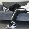 Men's Pants Fashion Side Half Button Causal Loose High Street Straight Hip-hop Reflective Sports Trousers Male Sportswear