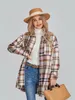 Women's Wool Blends WSevypo Women's Plaid Print Shacket Autumn Casual Long Sleeve Lapel Neck Button Down Casual Jackets Street Loose Flannel Coat 231102