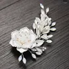 Pinces à cheveux SLBRIDAL strass faits à la main opale cristal perles fleur feuille pince de mariée Barrettes accessoires de mariage femmes bijoux