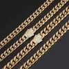 Wholesale Hip Hop Stainless Steel Lock Clasp Cuban Necklace 14K 18K Gold Plated Iced Out Men Miami Cuban Link Chain