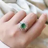 Clusterringen S925 Sterling zilveren sieraden Ring Emerald Zirkoon damesaccessoires