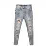 Designer nieuwe herenjeans gescheurd lichtblauw donkergrijs merk herenbroek Broeken Street jeans strak slank denim topkwaliteit letterpatroon