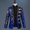 Luxury Royal Blue Sequin Dress Blazer Men Nightclub Stage Shawl Collar Mens Suit Jacket Wedding Party Stage Blazer Masculino 2XL 2235c