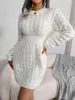 カジュアルドレス女性セータートレンディファッション秋の冬のボディードレスレディソリッドカラーo首の長袖ニット