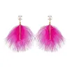 Boho blanc noir véritable plume boucles d'oreilles pour femmes créatif Long gland strass boucles d'oreilles mariage fête bijoux