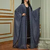 Ropa Étnica Dubai Abaya Kimono Gasa Con Cuentas Batwing Manga Larga Crochet Encaje Frontera Cárdigan Abierto Mujeres Musulmanas Europa Turquía Moda