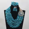 Necklace Earrings Set Shinny Blue Coral Beads Wedding Jewelry Seed Lady Ceremony Gift CNR737