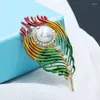Brooches Fashion Jewelry Feather Enamel Pins Brooch Simulated Pearl Crystal Alloy Pin For Men Women Accessories Gift