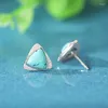 Stud Earrings ES340 ZFSILVER S925 Silver Korean Fashion Hetian Jade South Red Agate Turquoise Luxury Triangle Jewelry Women Match-all