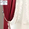 Curtain French Wed Solid Wine Red Curtains For Living Room Bedroom Lace Embroidery Cortinas Thicken Blackout Drapes Window Custom