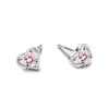 Boucles d'oreilles en argent Sterling 925, Zircon rose, cœur d'amour pour femmes et filles, mignon, Design Simple, bijoux cadeau de fête, goutte