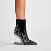 Banquete strass botas curtas outono inverno novo salto em forma de botas femininas moda apontou lado zíper dentes salto alto