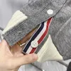 Fashion Brand Womens Sweaters Limited Grey Autumn Tom Color Block Cardigan Solid and Dense Cotton College Style Four Bar Coat