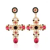 Dangle Oorbellen Collectie Vintage Zwart Roze Crystal Cross Drop Voor Vrouwen Barok Boheemse Grote Lange Sieraden Brincos 2023