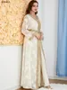 Etniska kläder Elegant Casual Women's Dresses Abayas för kvinnor Muslim 2 stycken Set Floral Embroidery Guipure Spets Insert Belted Kaftan 230412