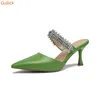 Sandales Bout Pointu En Cuir Verni Pantoufle Talon Aiguille Vert Un Mot Ceinture Cristal Chaussures À Enfiler Femmes Slingback DiapositivesSandalesSandales