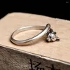 Anéis de cluster S925 prata jóias criativas mulher anel bonito e simples gatinho aberto ajustável para