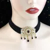 Hänghalsband solspicems handpärlor marocko choker halsband för kvinnor arabisk brud caftan abaya kedja 35 cm guldfärg blomma