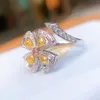 Cluster Rings DIWENFU 925 Sterling Silver Yellow Topaz Jewelry Ring For Women CN(Origin) Wedding Bands Bohemia Engagement