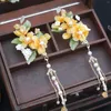 Ensemble de collier et boucles d'oreilles pour filles, bijoux de cheveux à fleurs, poignée Stable, glaçure jaune citron, coiffure, cadeau pour amoureux de la saint-valentin