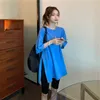 女性用Tシャツ夏の短袖の女性Tシャツ大規模ソリッドルーズロングロングTシャツピュアコットンサイドスプリットTシャツホワイトトップスティー230413