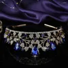 Hair Clips Crown HADIYANA Trendy Leaf Shape Blue Rhinestone Wedding Bride Accessories BCY8902 Head Ornaments