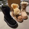 23 Hiver nouvelles bottes à fond plat femmes célèbres concepteur à lacets marque chaude bottes de neige en cuir véritable tête ronde semelle épaisse augmenter anti-dérapant dames botte de neige