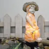 Solar Resin Lawn Lamps Art Crafts Straw Hat Girl Garden Decorative Lamp Ornaments Festival Gifts Lighting Decor For Outdoor Park